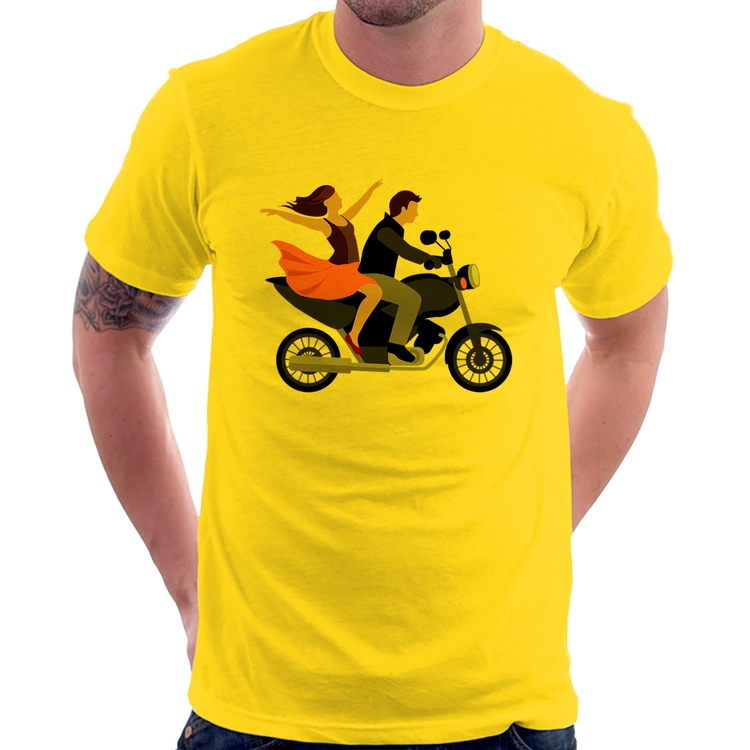 Camiseta Moto Casal - Amarela