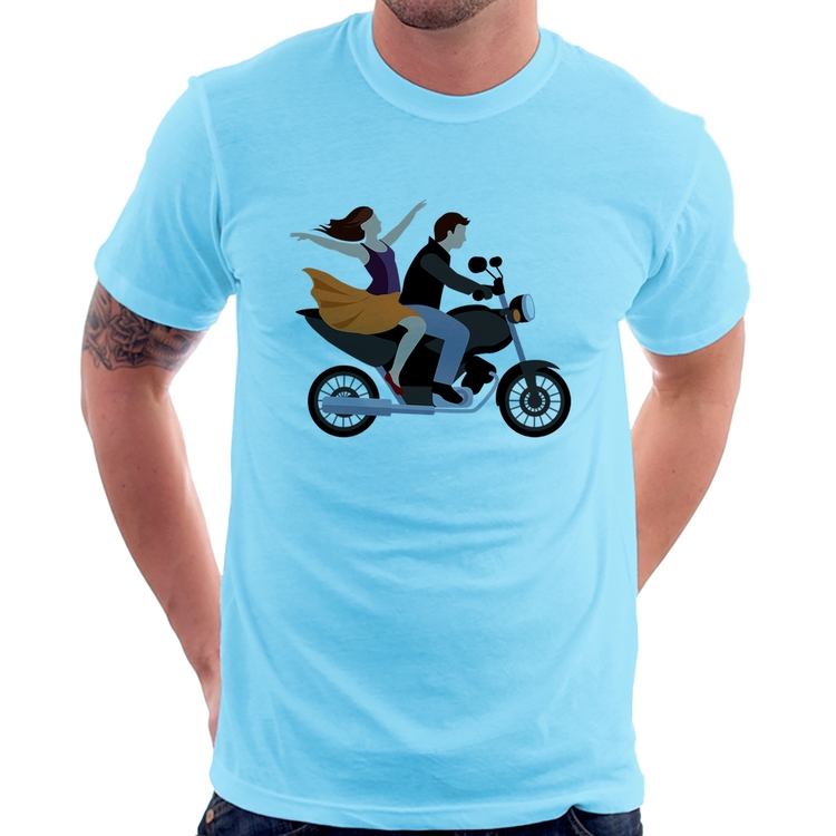 Camiseta Moto Casal - Azul Bebê