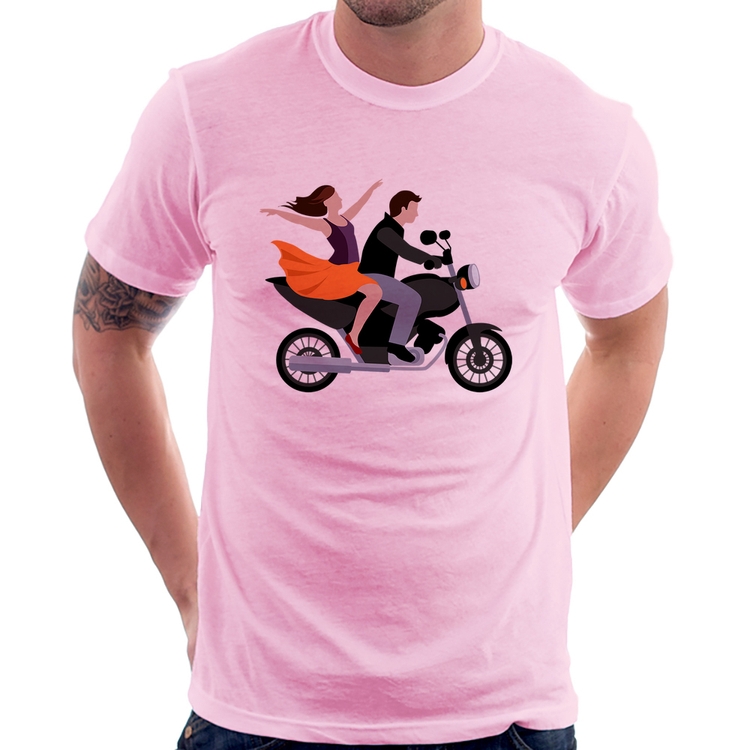 Camiseta Moto Casal - Rosa Bebê
