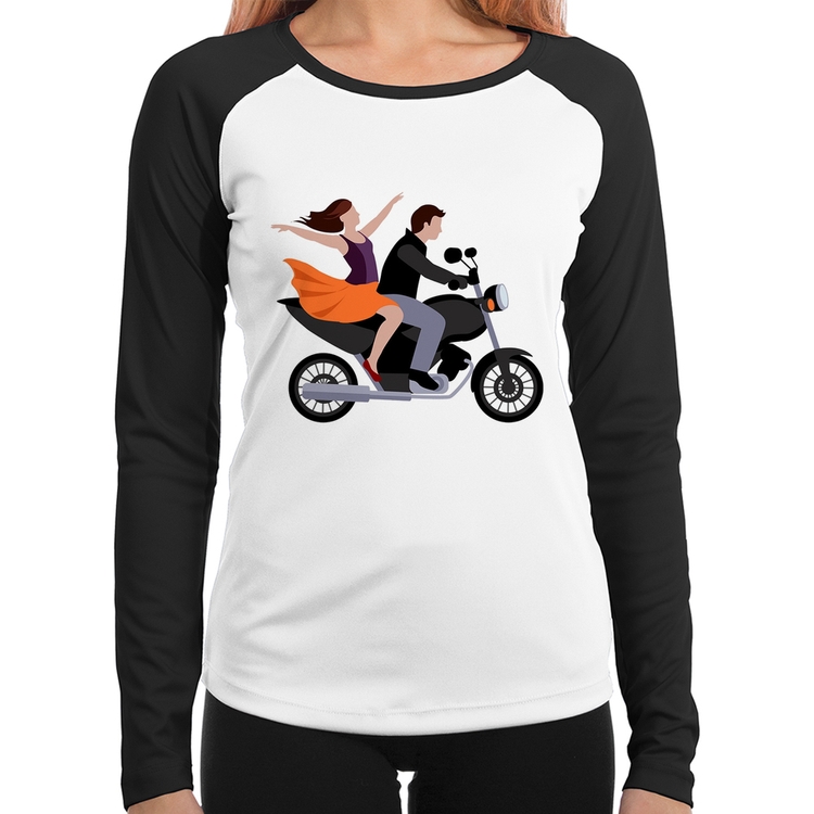 Baby Look Raglan Moto Casal Manga Longa