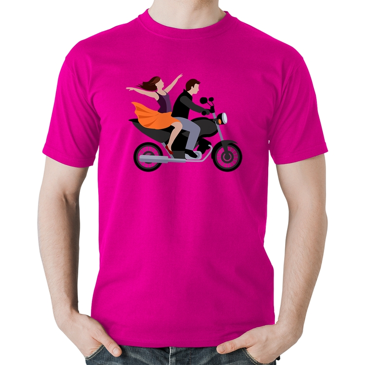 Camiseta Algodão Moto Casal - Rosa