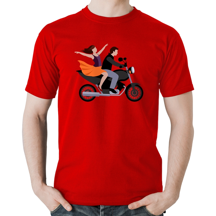 Camiseta Algodão Moto Casal - Vermelha