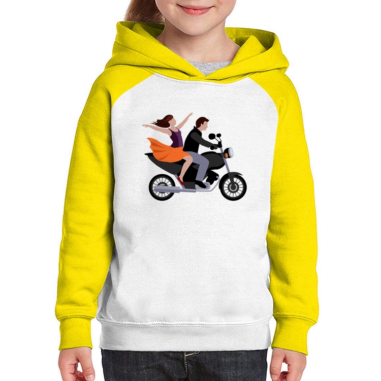 Moletom Infantil Moto Casal - Branco/Amarelo