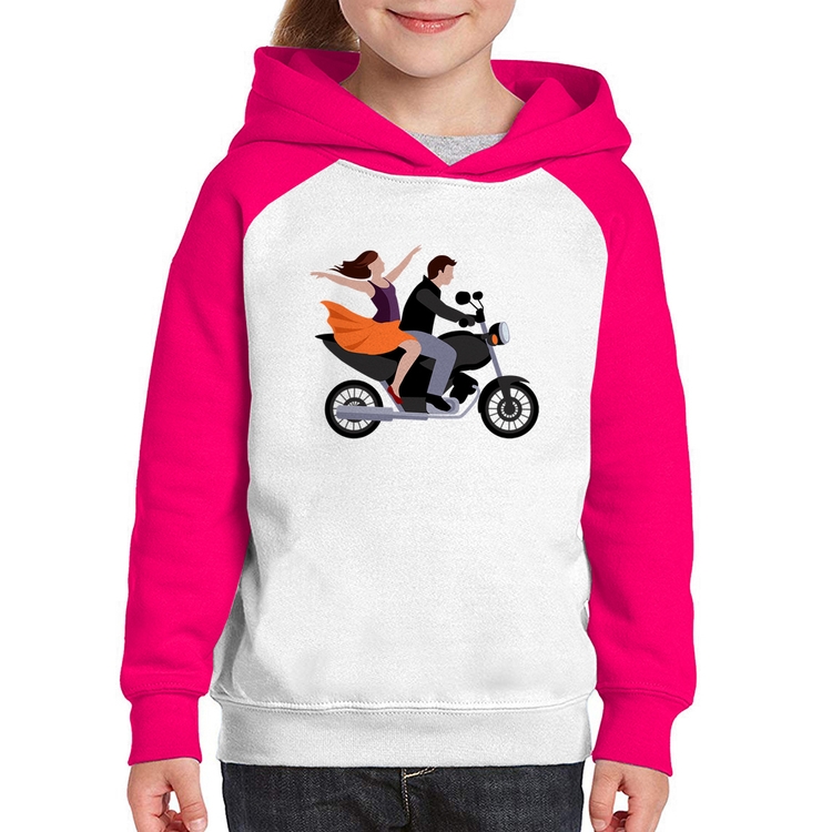 Moletom Infantil Moto Casal - Branco/Rosa