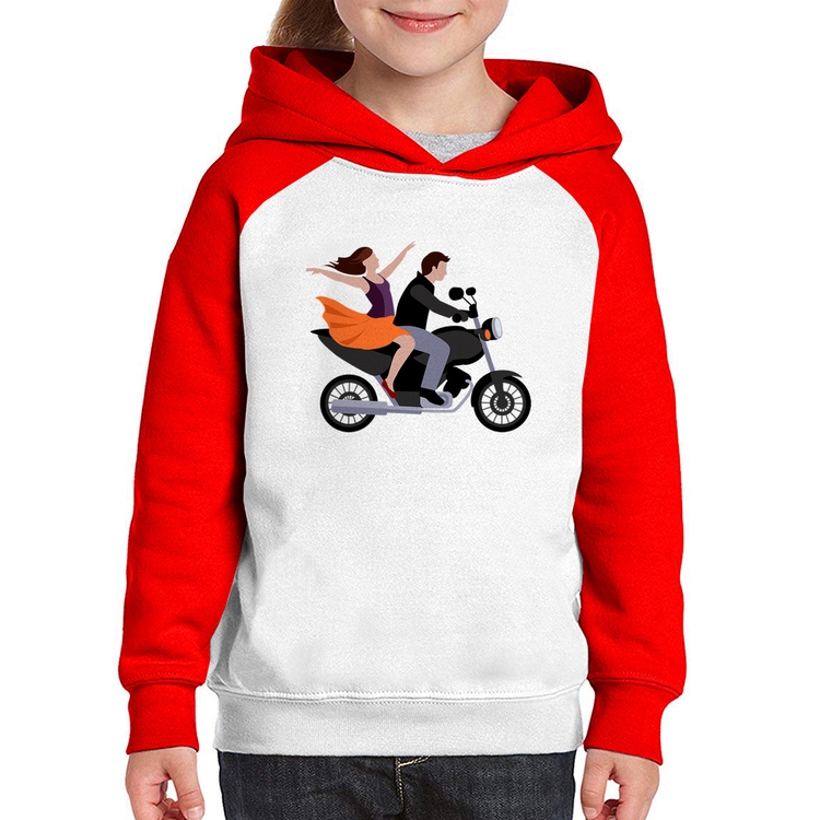 Moletom Infantil Moto Casal - Branco/Vermelho