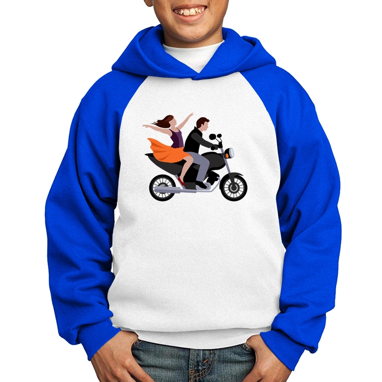 Moletom Infantil Moto Casal - Branco/Azul