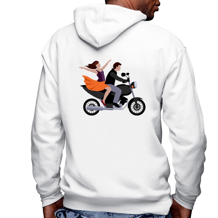 Blusa Moletom Moto Casal Masculina com Capuz e Zíper - Branca