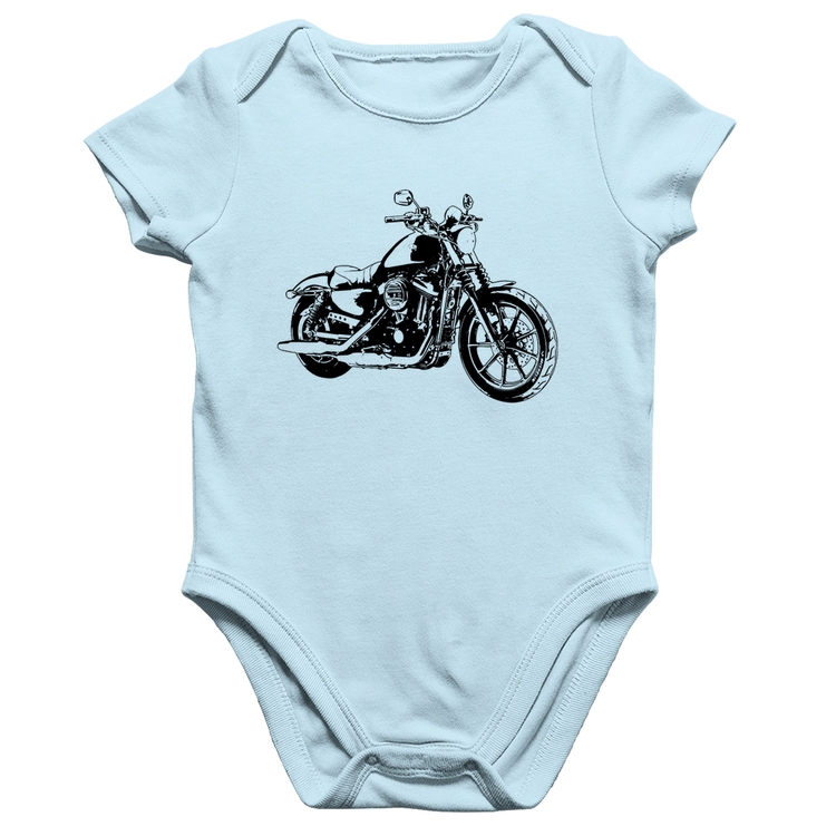 Body Bebê Algodão Moto Sportster XL 883 Iron Art - Azul Bebê