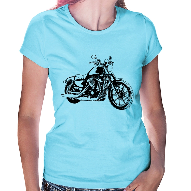 Baby Look Moto Sportster XL 883 Iron Art - Azul Bebê