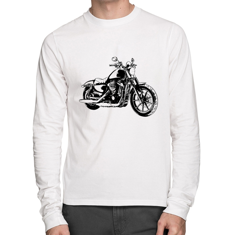 Camiseta Algodão Moto Sportster XL 883 Iron Art Manga Longa - Branca