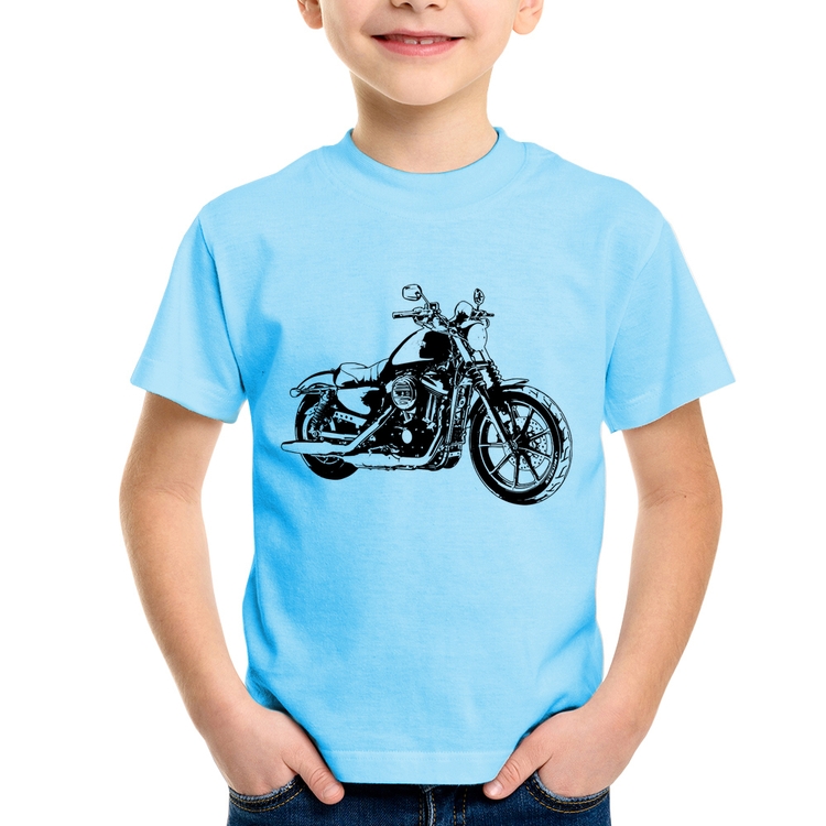 Camiseta Infantil Moto Sportster XL 883 Iron Art - Azul Bebê