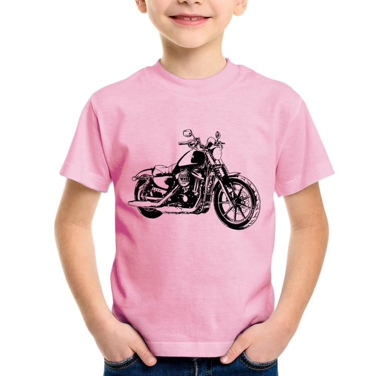 Camiseta Infantil Moto Sportster XL 883 Iron Art - Rosa Bebê