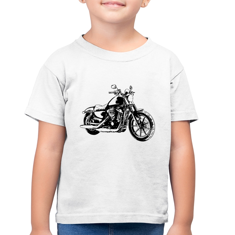 Camiseta Algodão Infantil Moto Sportster XL 883 Iron Art - Branca
