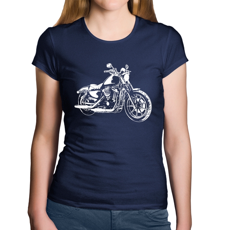 Baby Look Algodão Moto Sportster XL 883 Iron Art - Marinho