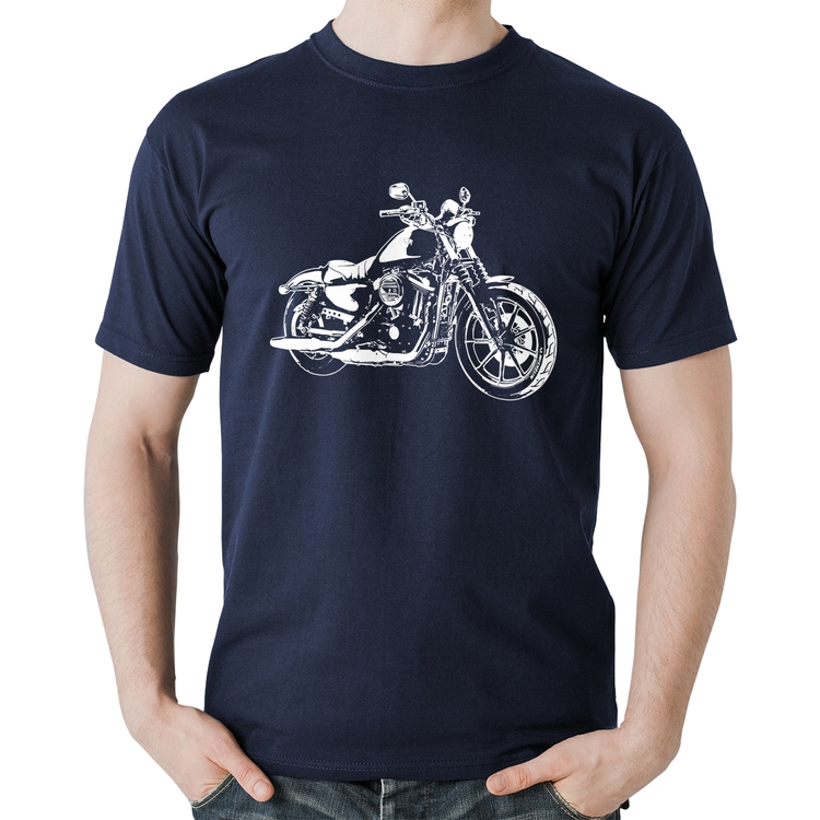 Camiseta Algodão Moto Sportster XL 883 Iron Art - Marinho