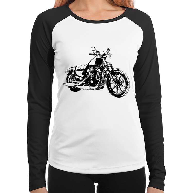 Baby Look Raglan Moto Sportster XL 883 Iron Art Manga Longa