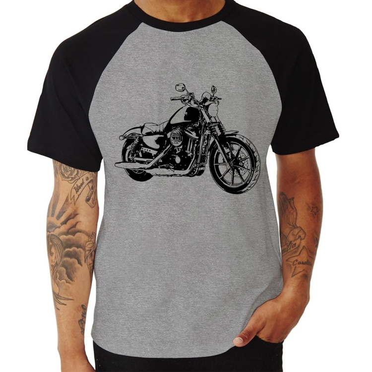 Camiseta Raglan Moto Sportster XL 883 Iron Art - Cinza/Preto