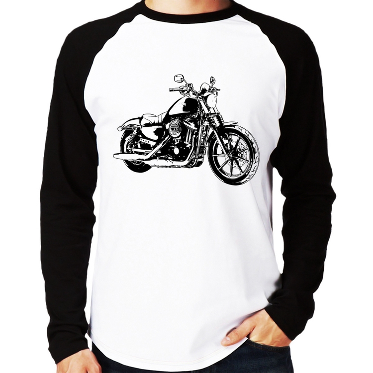 Camiseta Raglan Moto Sportster XL 883 Iron Art Manga Longa