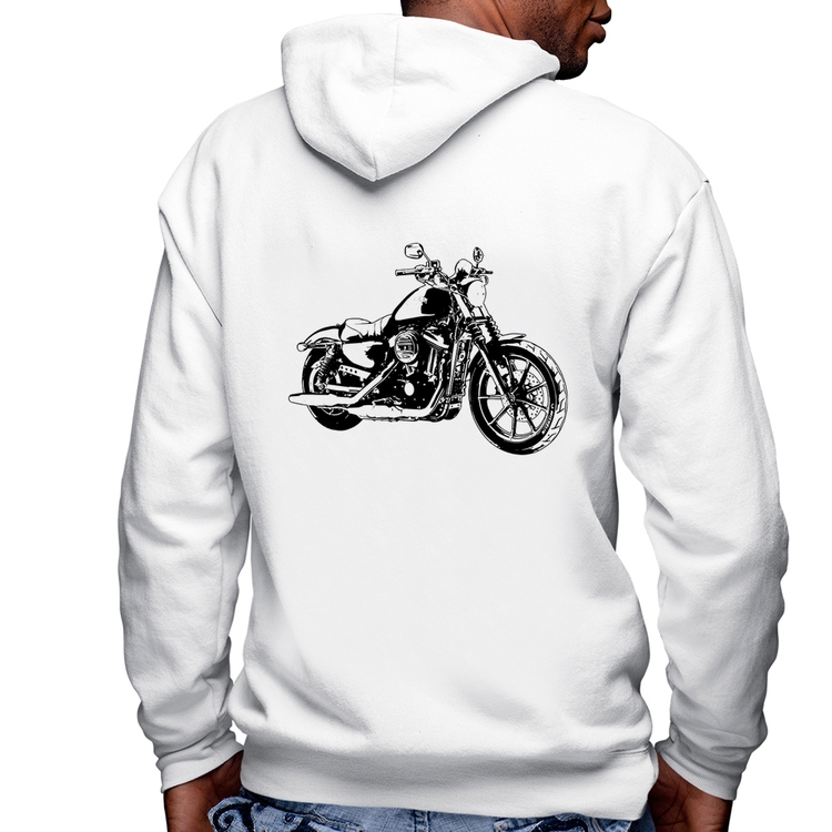 Blusa Moletom Moto Sportster XL 883 Iron Art Masculina com Capuz e Zíper - Branca