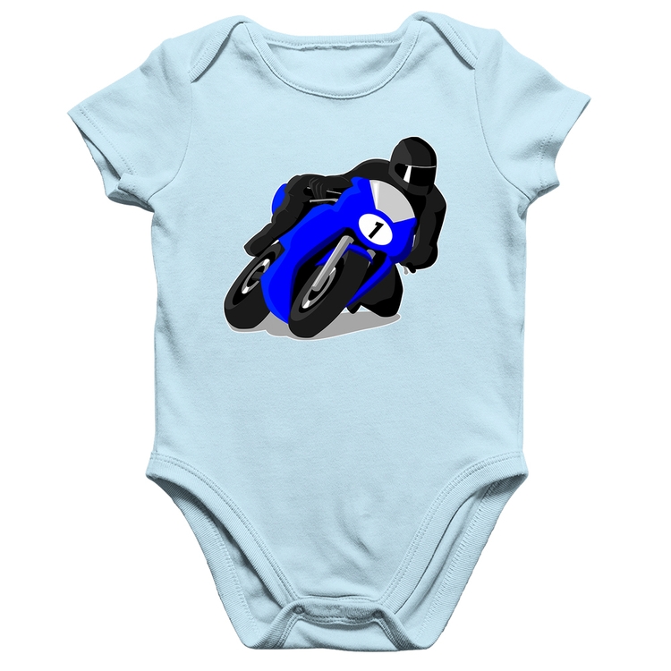 Body Bebê Algodão Moto Corrida - Azul Bebê