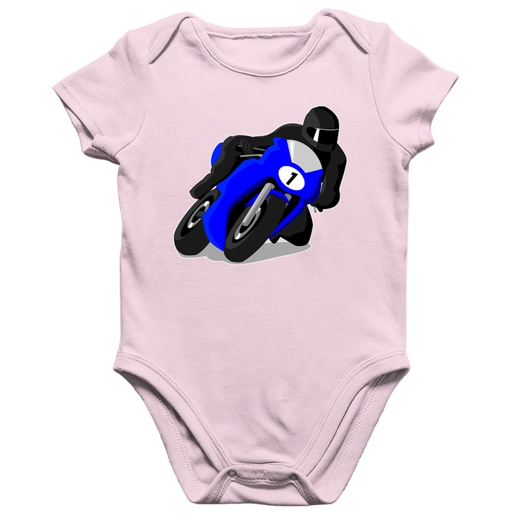 Body Bebê Algodão Moto Corrida - Rosa Bebê