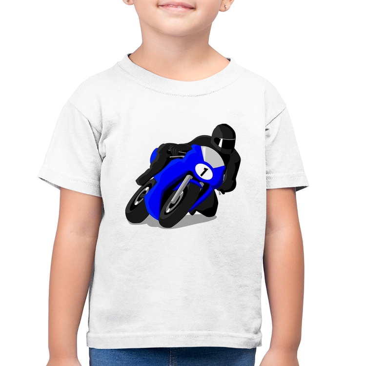 Camiseta Algodão Infantil Moto Corrida - Branca