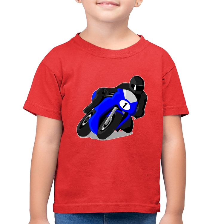 Camiseta Algodão Infantil Moto Corrida - Vermelha