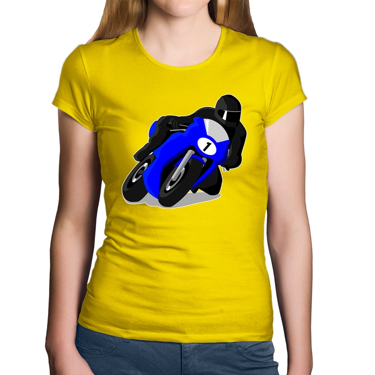 Baby Look Algodão Moto Corrida - Amarela