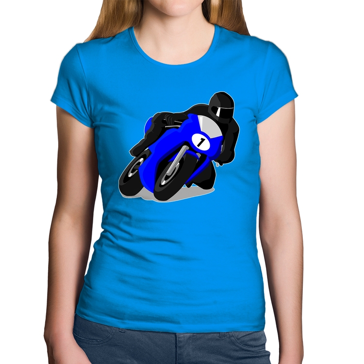 Baby Look Algodão Moto Corrida - Azul