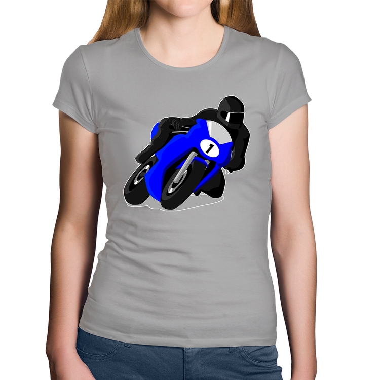 Baby Look Algodão Moto Corrida - Cinza