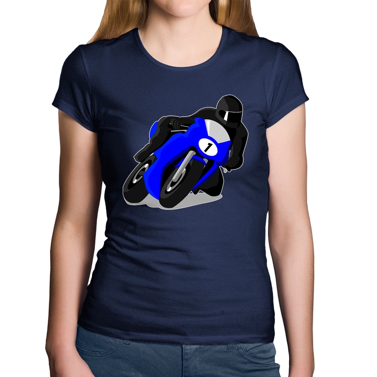 Baby Look Algodão Moto Corrida - Marinho