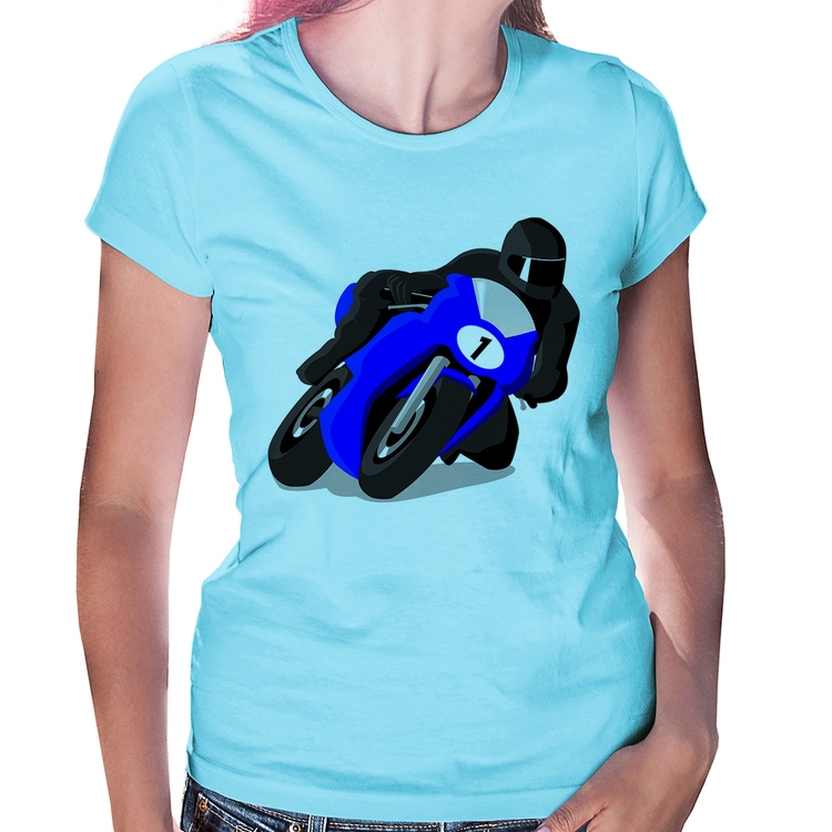 Baby Look Moto Corrida - Azul Bebê