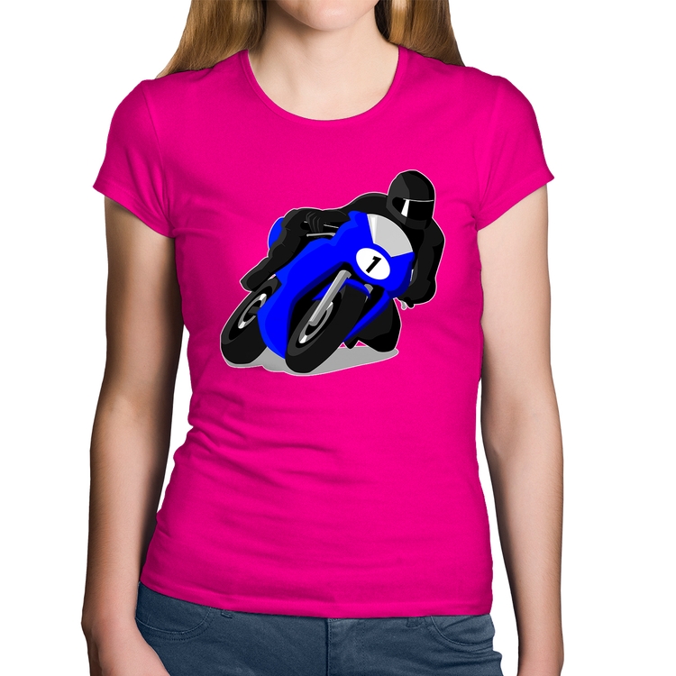 Baby Look Algodão Moto Corrida - Rosa