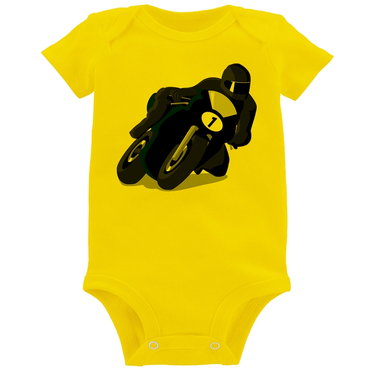 Body Bebê Moto Corrida - Amarelo