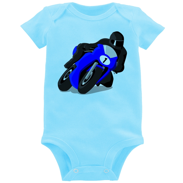 Body Bebê Moto Corrida - Azul Bebê