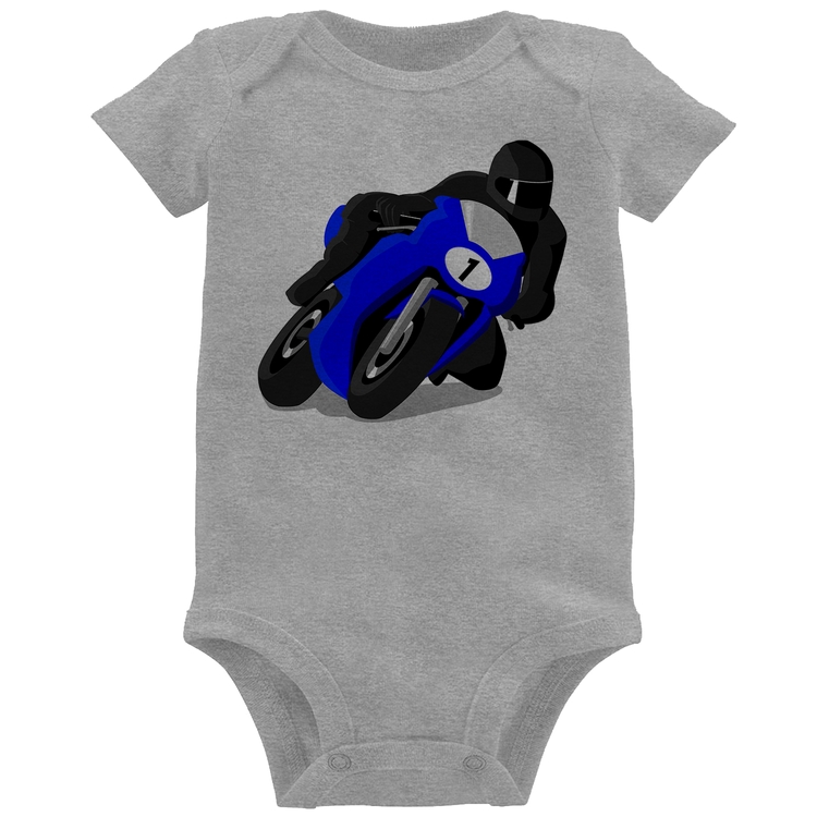 Body Bebê Moto Corrida - Cinza