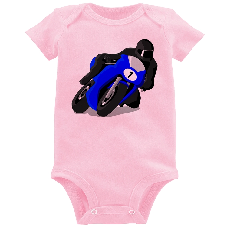 Body Bebê Moto Corrida - Rosa Bebê