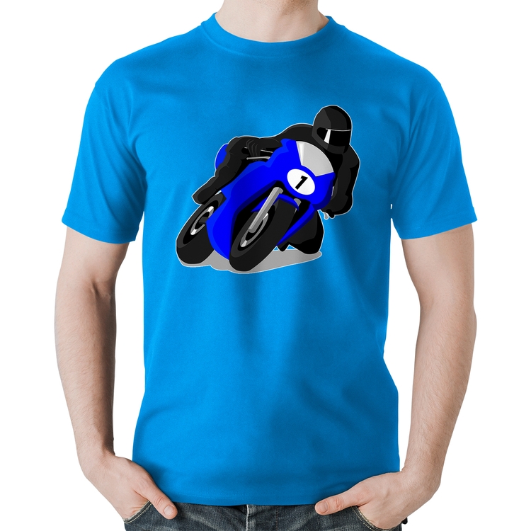 Camiseta Algodão Moto Corrida - Azul
