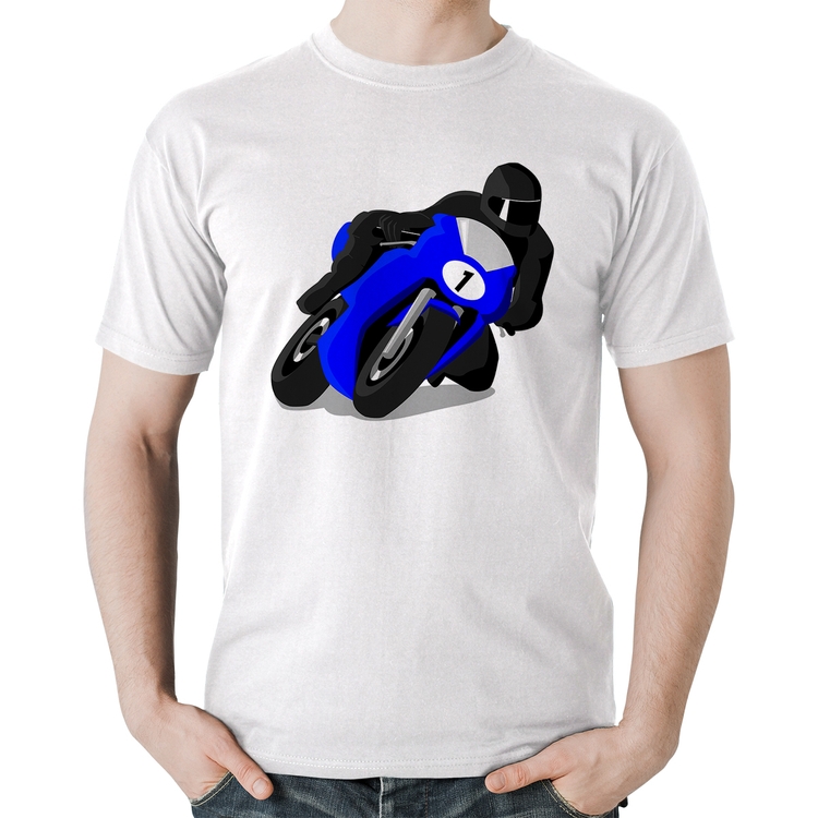 Camiseta Algodão Moto Corrida - Branca