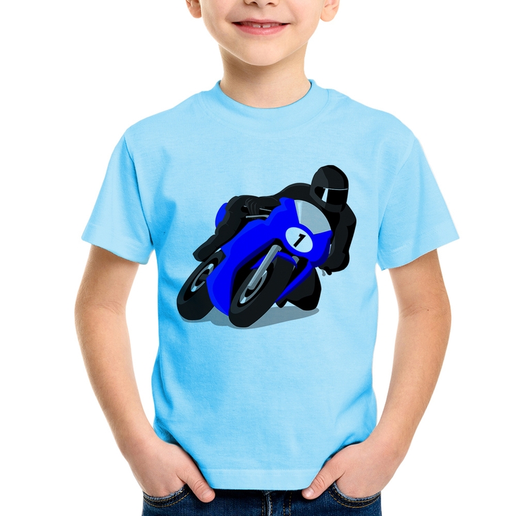 Camiseta Infantil Moto Corrida - Azul Bebê