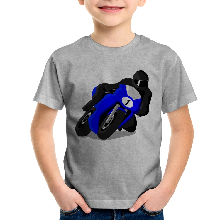 Camiseta Infantil Moto Corrida - Cinza