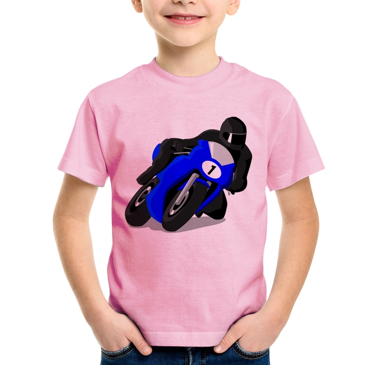 Camiseta Infantil Moto Corrida - Rosa Bebê