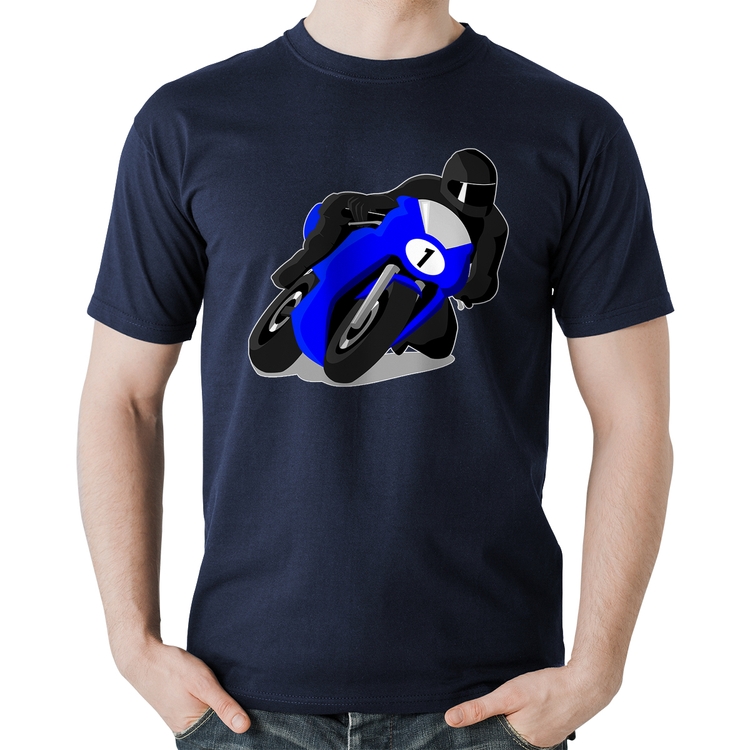 Camiseta Algodão Moto Corrida - Marinho