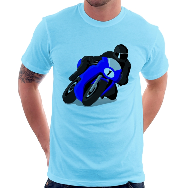 Camiseta Moto Corrida - Azul Bebê