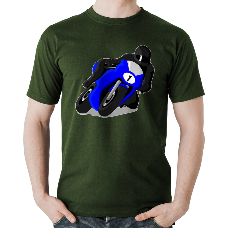 Camiseta Algodão Moto Corrida - Musgo