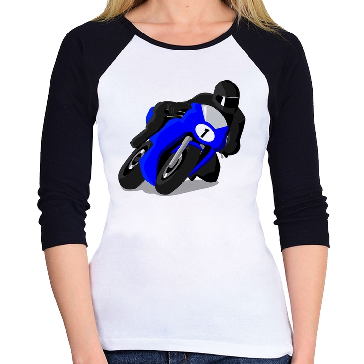 Baby Look Raglan Moto Corrida Manga 3/4