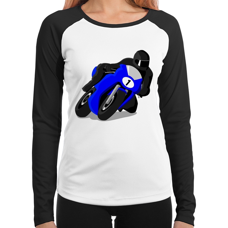 Baby Look Raglan Moto Corrida Manga Longa