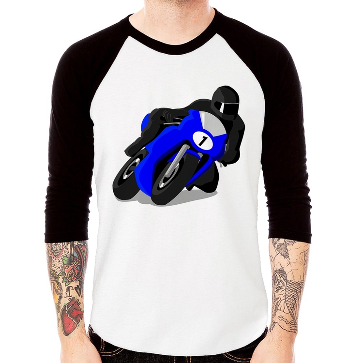 Camiseta Raglan Moto Corrida Manga 3/4