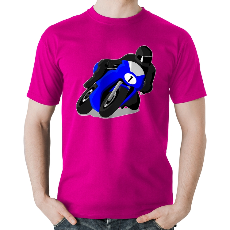 Camiseta Algodão Moto Corrida - Rosa