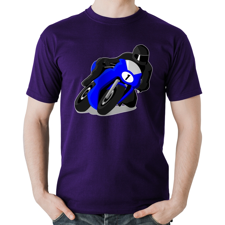 Camiseta Algodão Moto Corrida - Roxa